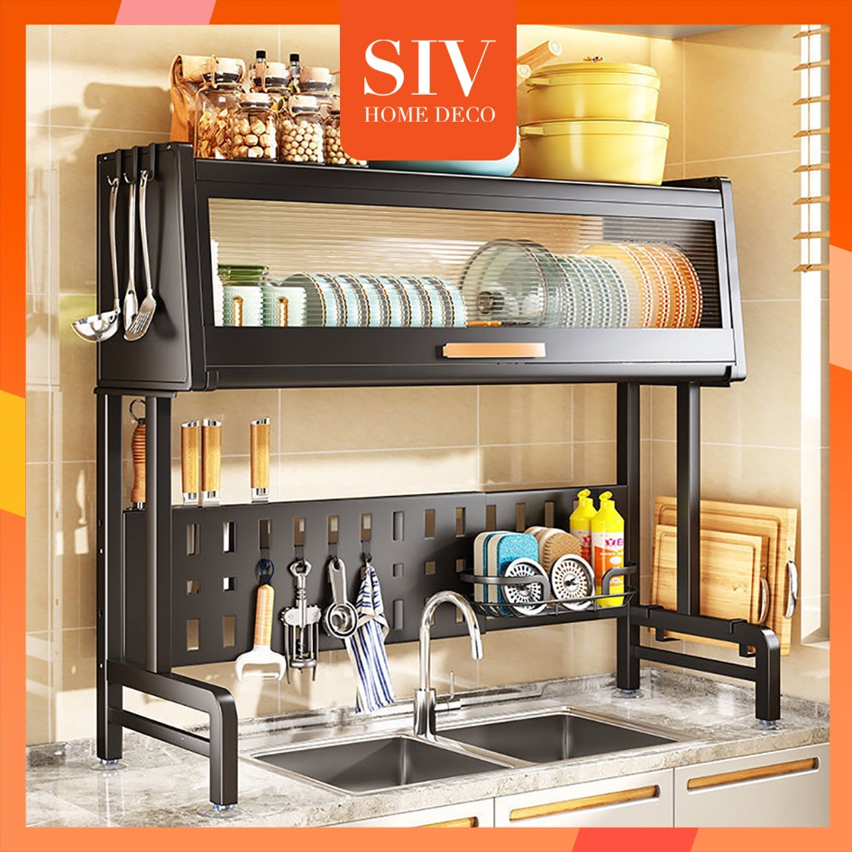 SIV 65-125cm Dish Cabinet Rack Over-The-Sink Dish Drainer Drying Rack Plate Storage Kitchen Organizer Shelf