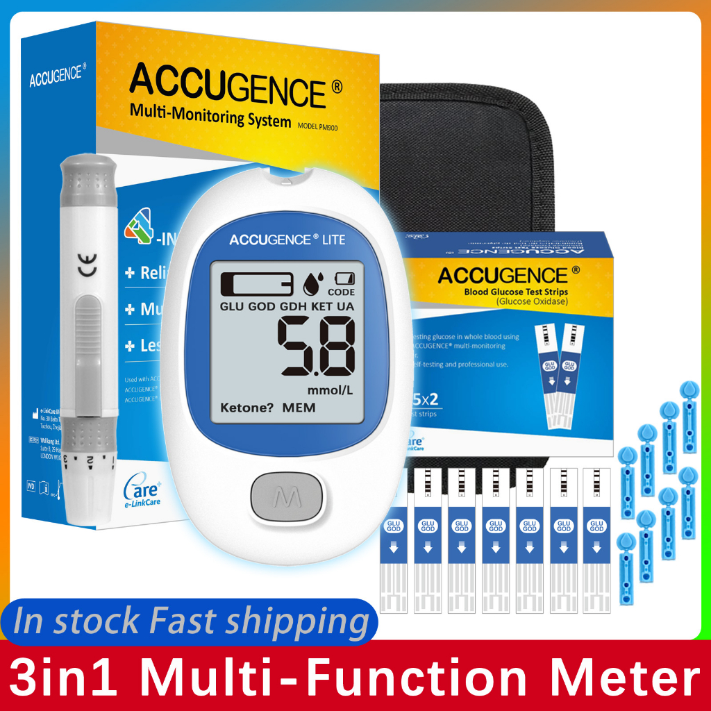 Blood Glucose Monitor Kit. With 4in1 Blood Glucose Blood ketone Uric Acid Meter, 50 Blood glucose Test Strips, 50 Lancets. Glucometer Diabetes Blood Sugar Test