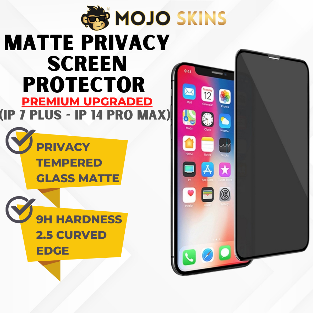 MojoSkins Privacy Matte Tempered Glass Screen 15 14/14 Plus/14 13 Pro Max/12/11/X/XS Max/XR/7 Plus 8 SE