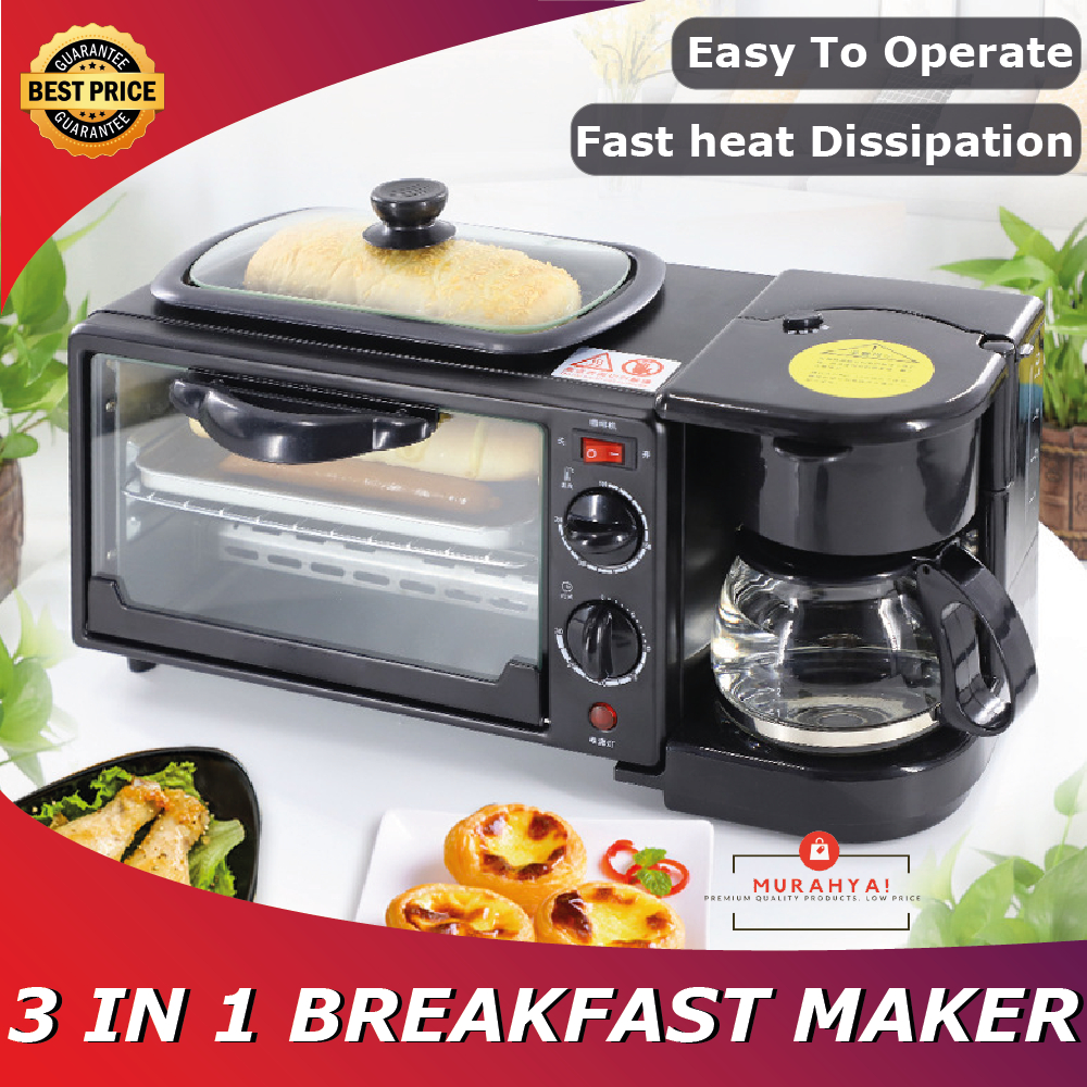 Breakfast Maker 3 IN 1 Coffee Maker Multi-Functional Electric Grill Oven Machine Breakfast Maker Toaster Glass Cover