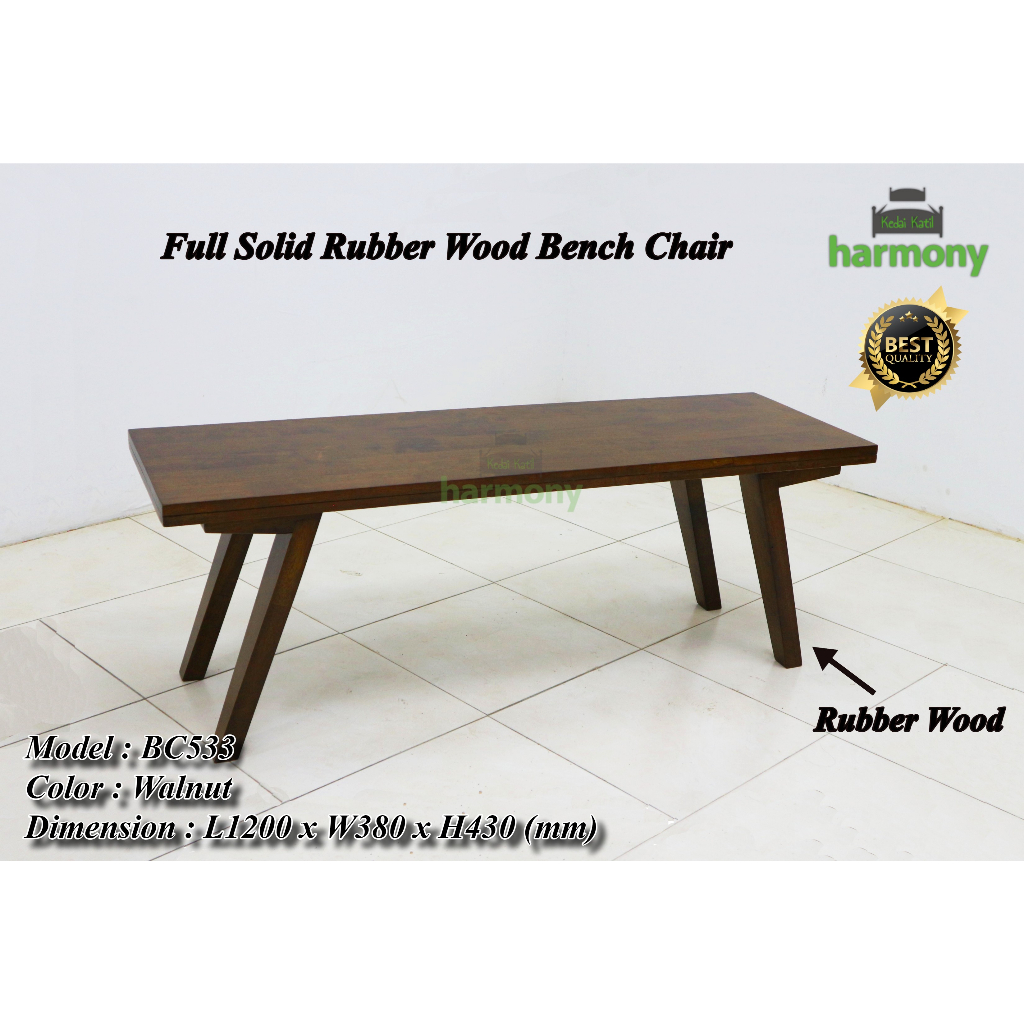 Harmony Rubber Wood Bench Chair / Kerusi Kayu Getah / Outdoor Bench Chair / 4ft Wooden Bench Chair /Kerusi Panjang