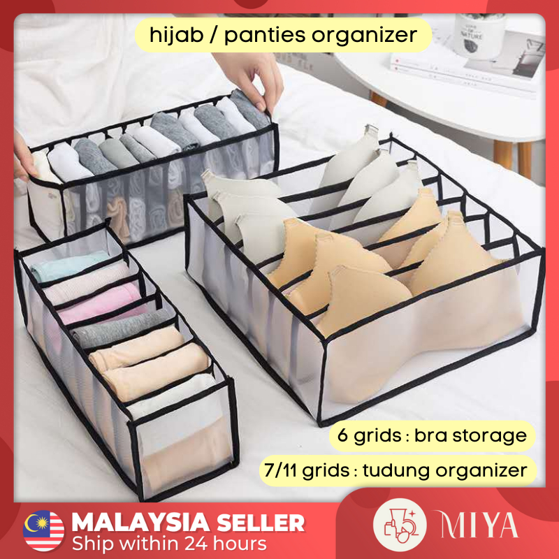 6/7/9/11 Grids Underwear Tudung Bra Socks Storage Box Clothes Organiser Box Stackable Wardrobe Drawer Organizer