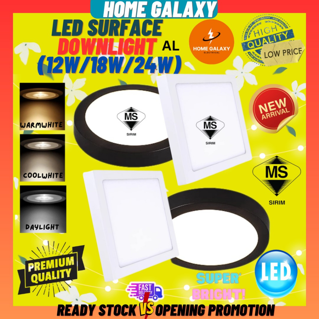 SIRIM APPROVE LED Surface Downlight LED Surface Light 12W 18W 24W Lampu Ceiling Light Black & White LED Surface Mount