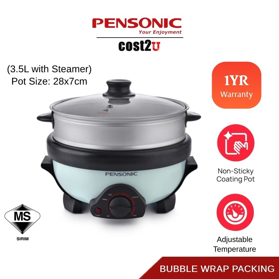 Local Malaysia 3.5L Non-Stick Multi Cooker with Steamer Food Steamer Deep Fryer Hot Pot Steamboat Murah Panasonic