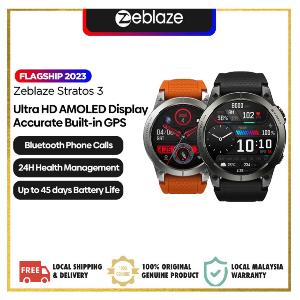 Zeblaze Stratos 3 Premium GPS Smart Watch , 1.43" Ultra HD AMOLED Display , Built-in GPS Hi-Fi Bluetooth Phone Calls