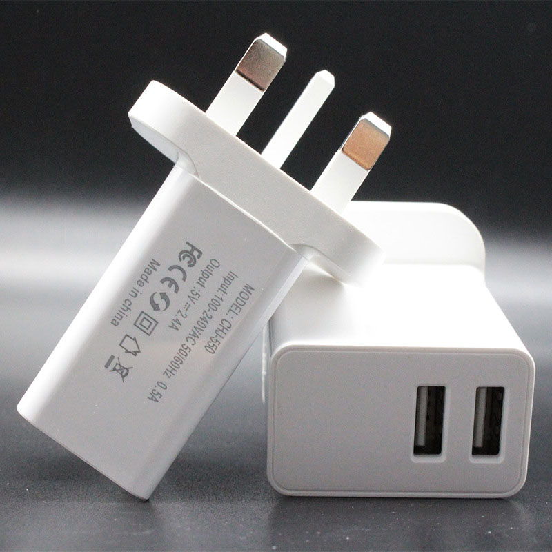 USB two ports Power Adapter Phone Charger USB UK 3 Pin Regulatory 5V 2A Universal Travel Charging Head 充電器 充电头 USB插口