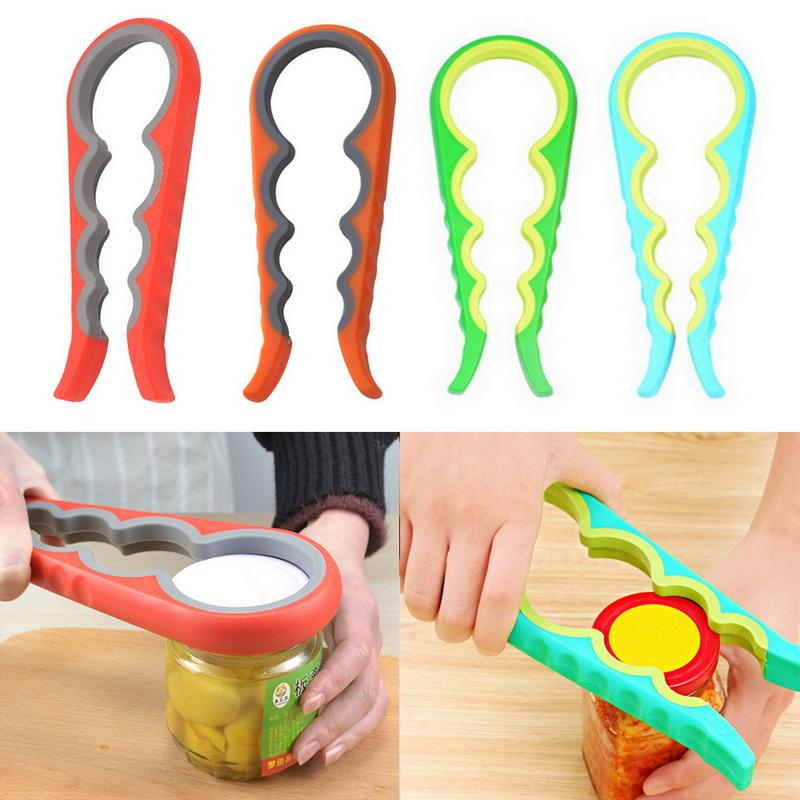 4 In 1 Handy Anti-slip Silicone Can Opener Lid Screw Cap Jar Bottle Gripper Wrench Twist Round shaped kedai rm2 多功能瓶盖塑料开