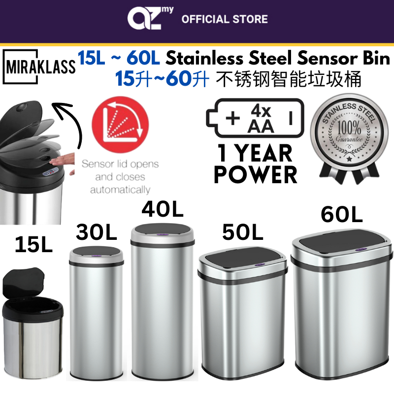 Miraklass Home Kitchen Intelligent Triangle Smart Sensor Trash Can 15L / 30L / 40L / 50L / 60L, Smart Sensor Bin