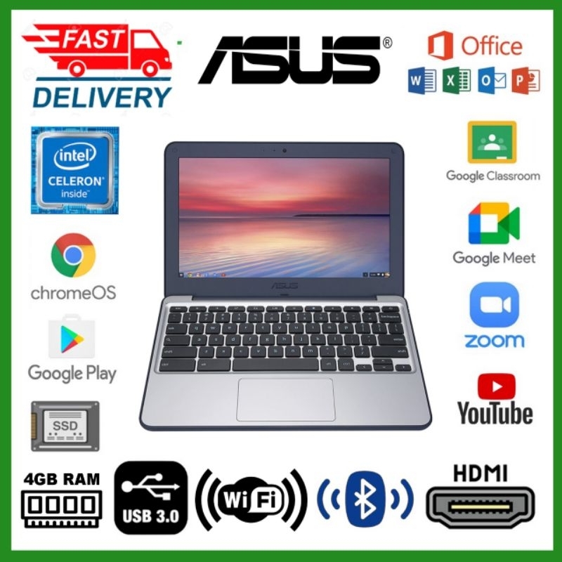 Asus Chromebook C202 || 11.6" HD || Intel Celeron N3060 || RAM 4GB  SSD 16GB || Play Store Ready