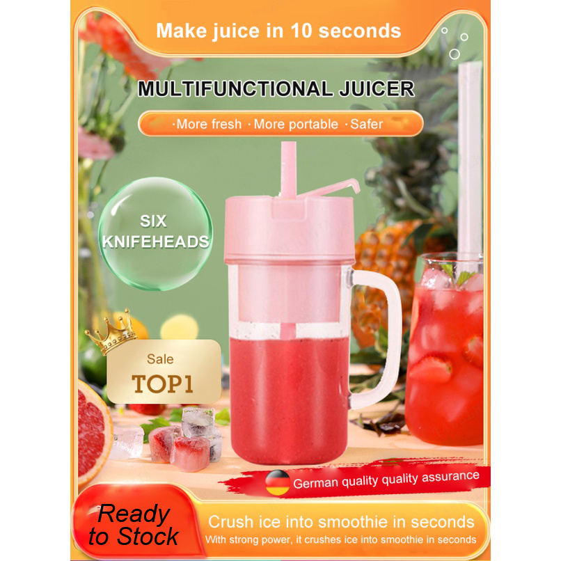 Portable Blender Electric Rechargeable Fruit Juicer 6 Blade Portable Juice Cup With Straw Multifunctional Juicer 便携果汁机