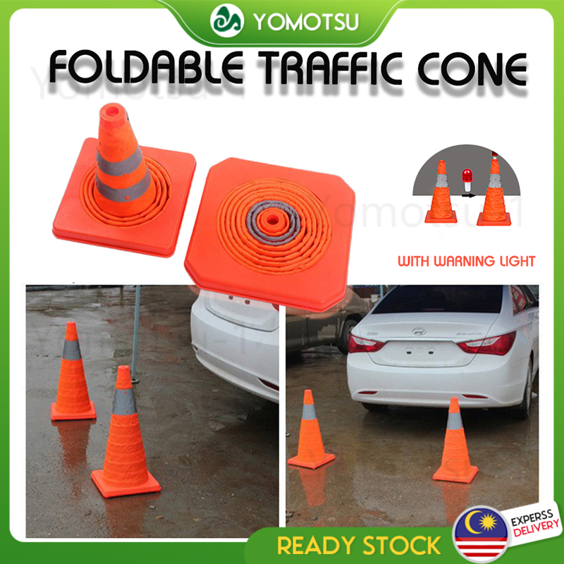 45cm/60cm Collapsible Foldable Road Cone Safety Reflective Tape Telescopic Security Traffic Cone with Warning Light