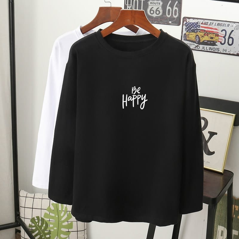 be happy statement baju wanita budak perempuan gal lengan panjang/longsleeve t shirt raya 2024 women men koton