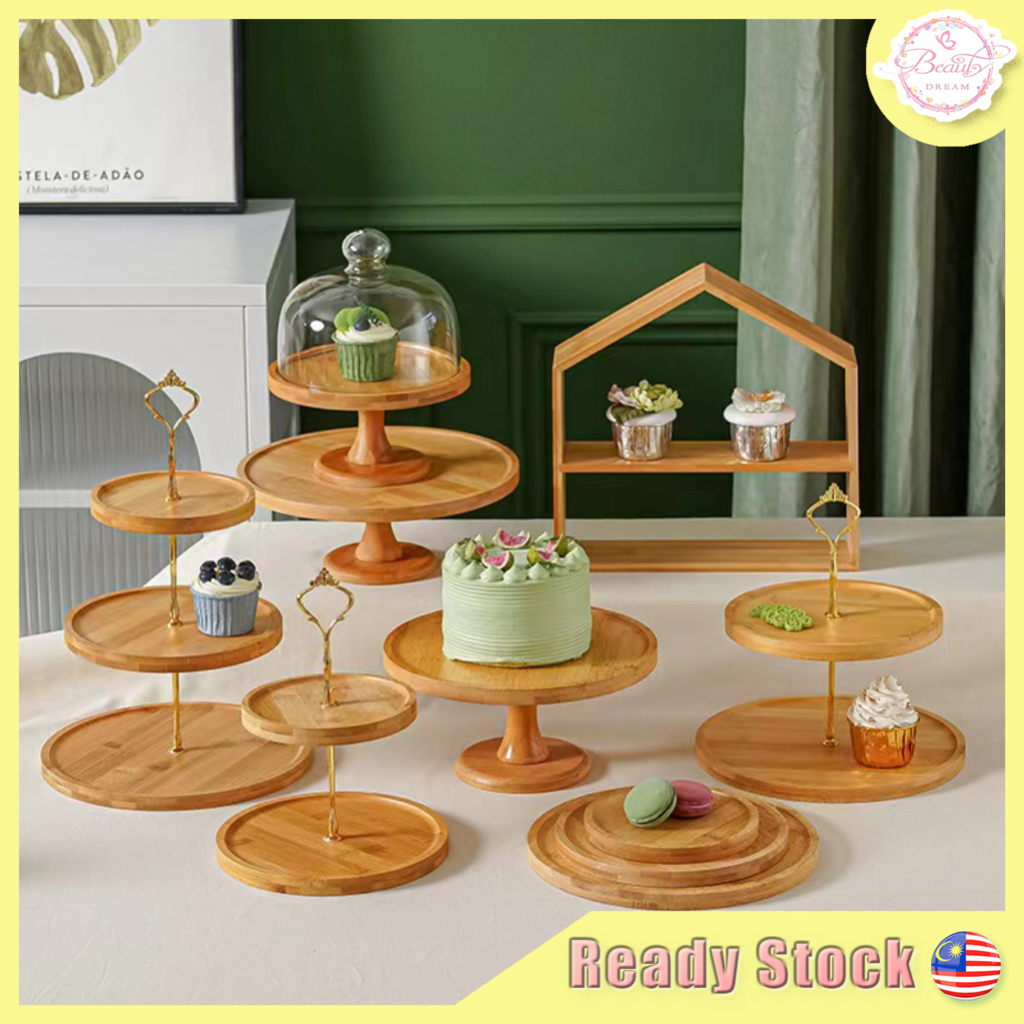 ⚡️Ready Stock⚡️INS Natural Bamboo Wood Cake Stand Multi-Layer High Tea Dessert Plate Party Decoration Display Stand