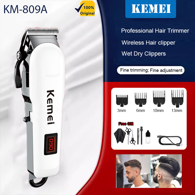 Kemei Professional Hair Clipper Rechargeable Electric Hair Trimmer Haircut Machine LCD Display Wireless Trimmer KM-809A