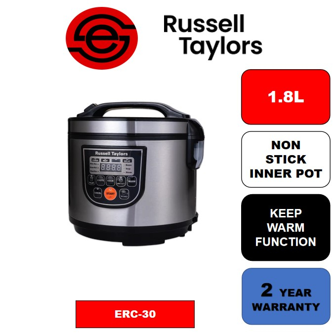 Russell Taylors Fuzzy Logic Smart Rice Cooker Steam Rack Included (1.8L) ERC-30