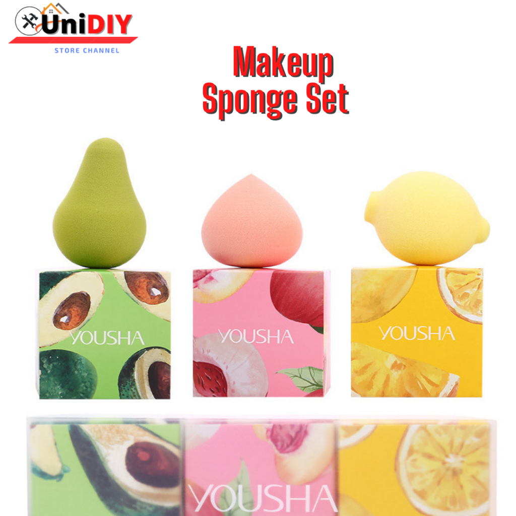 3PCS Wet And Dry Peach Lemon Avocado Makeup Egg Sponge Soft Natural Makeup Sponge Set Cosmetic Puff Span 网红干湿两用葫芦水滴斜切粉扑