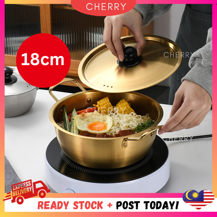 CHERRY Korea Ramen Pot Noodle Golden Periuk masak maggie Pots With Handle Soup Cooking Pot Korean Style Gold Hotpot