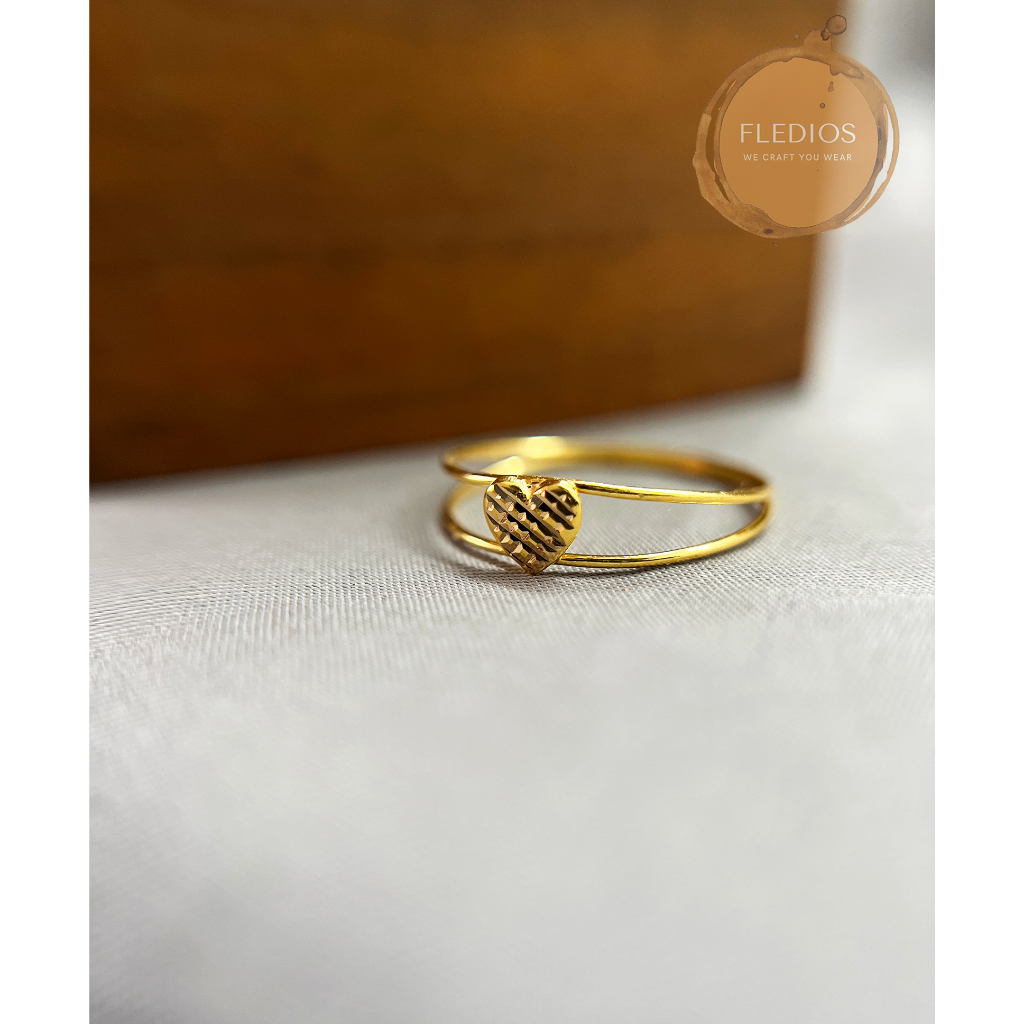 FLEDIOS Cincin Cinta  Emas 916 Bentuk Cinta Double Layer/ FLEDIOS 916 Gold Love Ring/Minimalist cincin tulen bajet 916