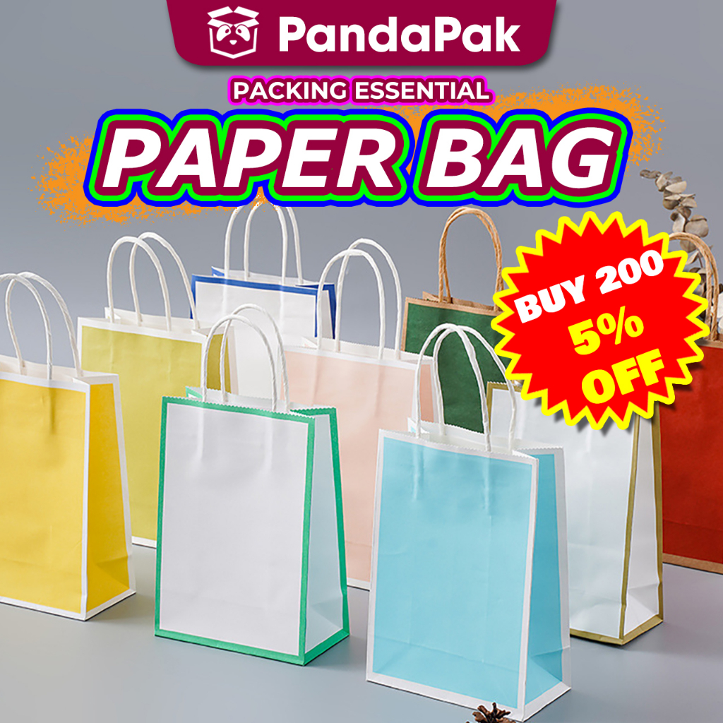 PANDAPAK Paper Bag Plain Colour Frame Kraft Paper Bag Doorgift Bag Shopping Bag Birthday Paper Bag Gift Bag Retail Bag