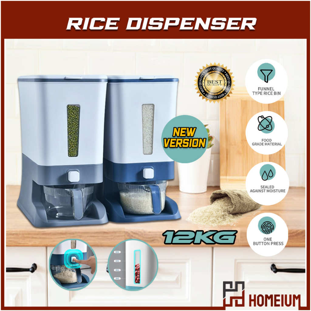 [READY STOCK]12KG Rice Dispenser Rice Container with Rinsing Cup Bekas Beras Viral Smart Rice Dispenser Kitchen Storage