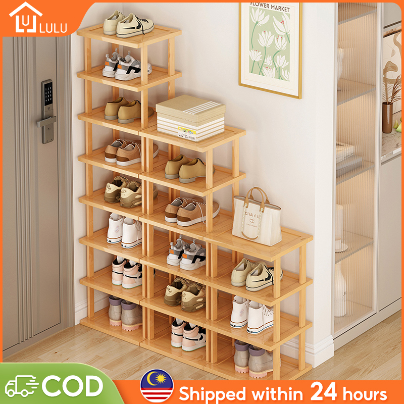 LULU Bamboo Shoe Rack Rak Kasut 5/6/7/8/9 Layers Rak Kasut Kayu Shoe Shelves Shoe Shelf Rack 鞋架