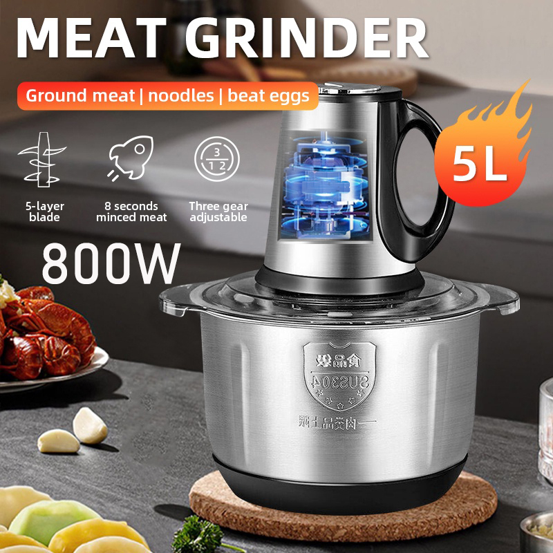 【Ready Stock】Meat grinder 5L capacity fast and slow speed 8 seconds fast meat grinder 5-blade cutter head grinder绞肉机-COD