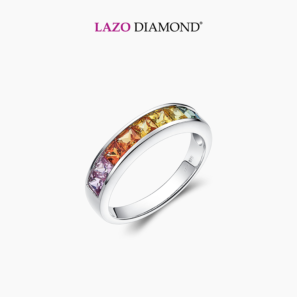 LAZO DIAMOND Channel Set Half Eternity Rainbow Sapphire Ring in 9k White Gold