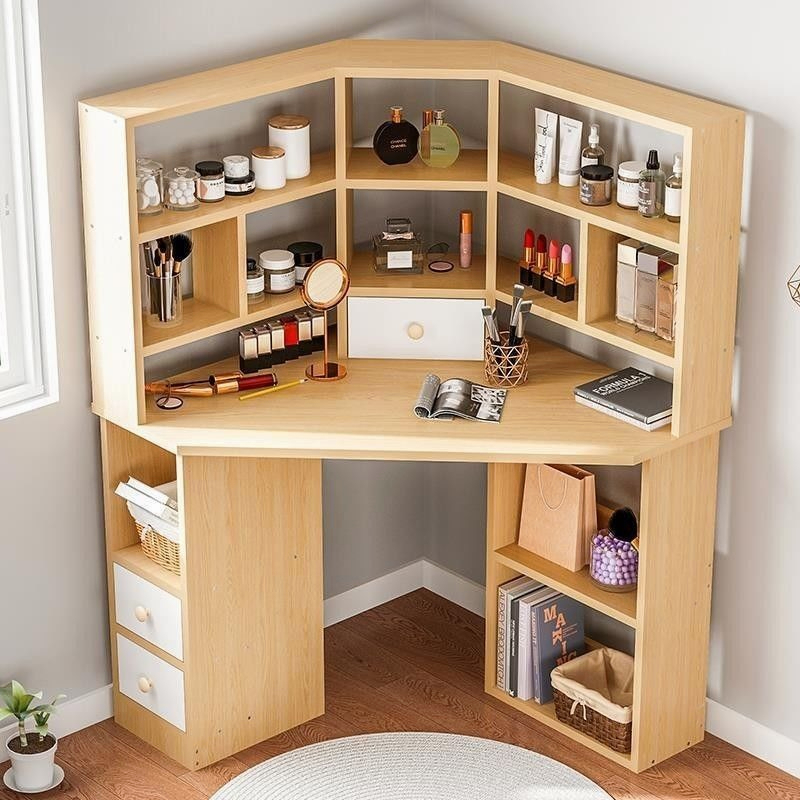 Bedroom Corner Book Table Imitation Solid Wood Triangle Corner Computer Desktop Desk Bookshelf