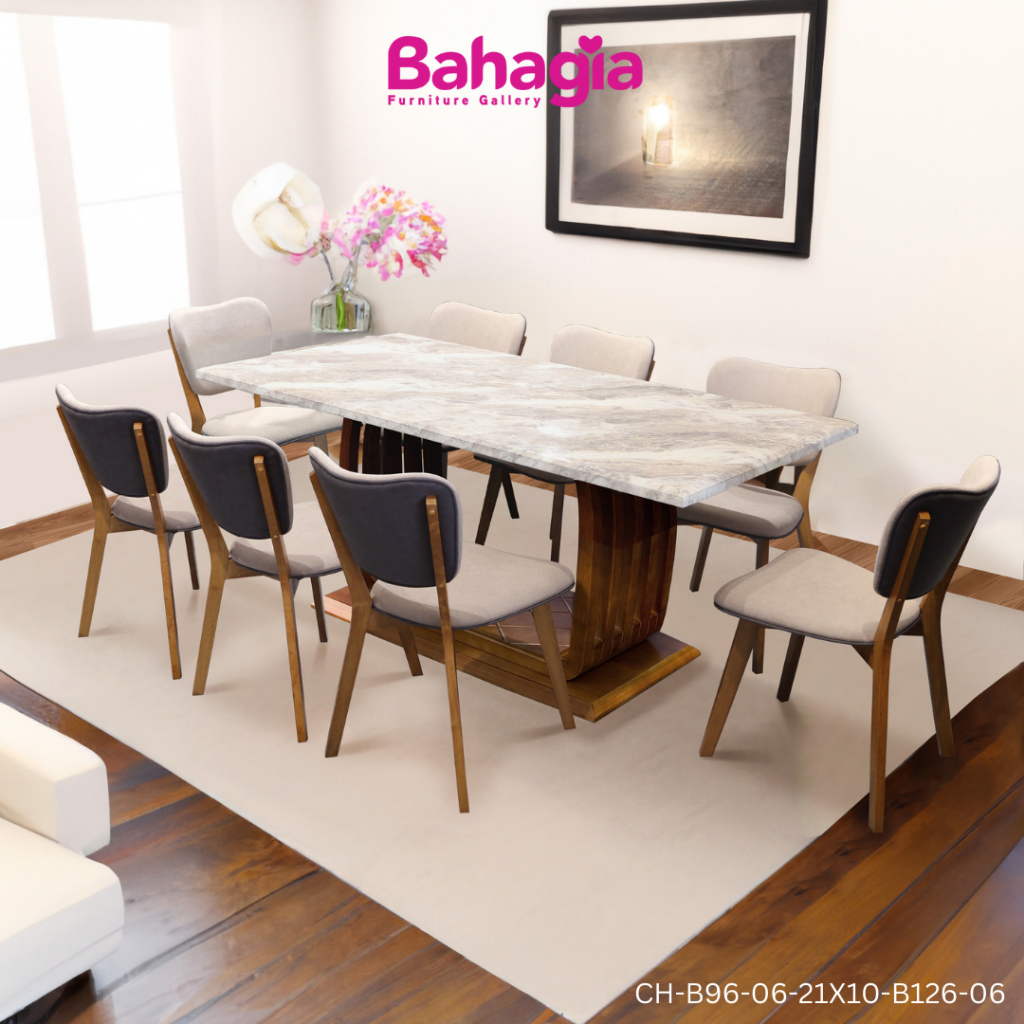  Free Delivery  Bahagia Charlotte Marble Dining Table Set + 8 Dining Chair ~ Dining Room ~ 餐桌椅 96-06