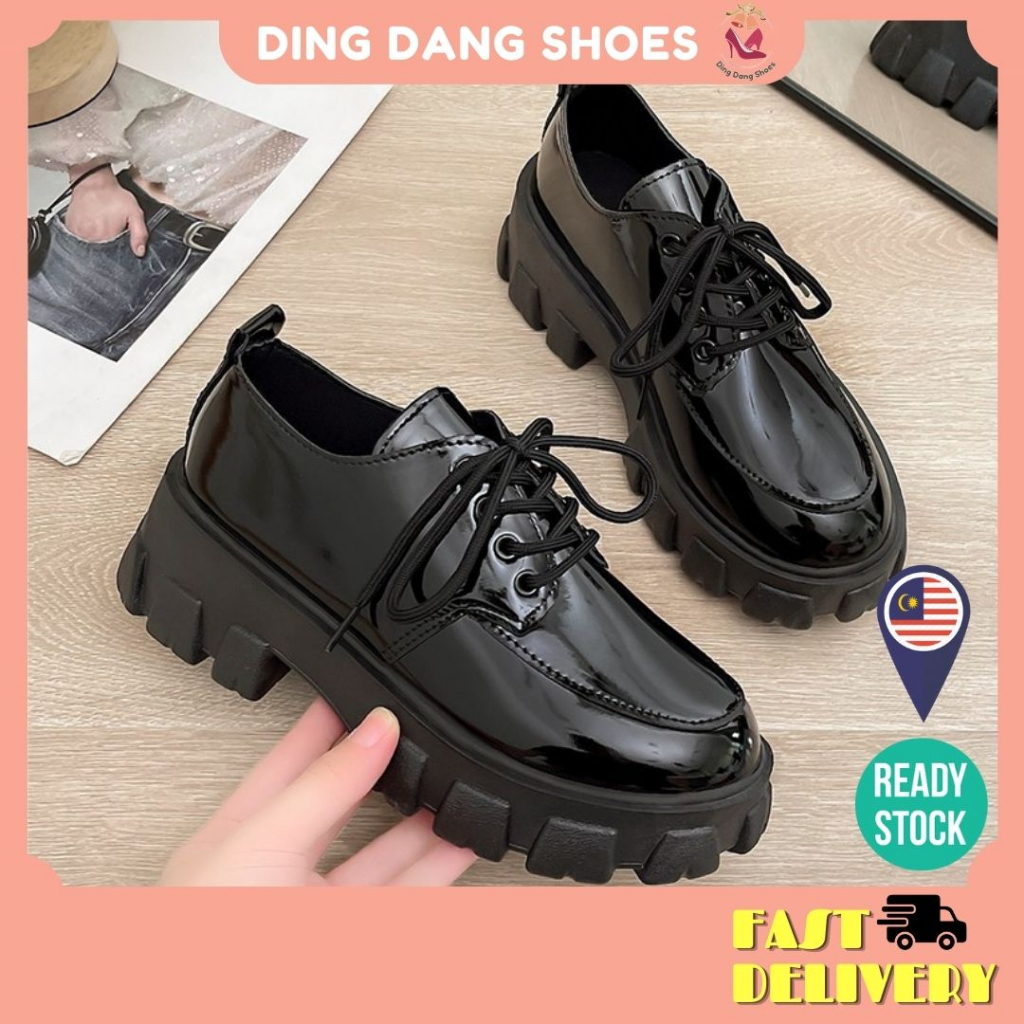 【DingDang】READY STOCK Glossy Matte Black Low Cut Thick Sole Martin Boots Women's Sneakers shoes Kasut Wanita Perempuan