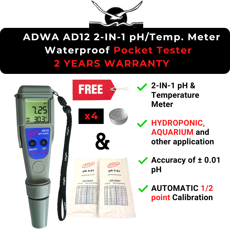 ADWA/HUNGARY AQUARIUM FERTIGASI AD12 pH Temperature Meter WATERPROOF POCKET Tester 0.01 Resolution [1 YEAR WARRANTY]