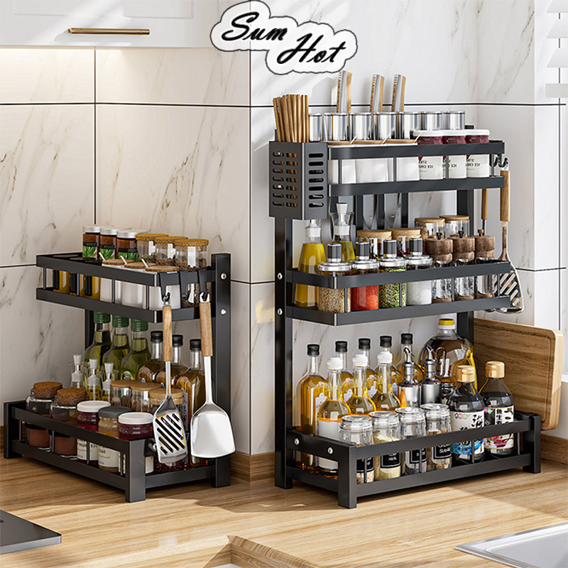 Kitchen Rak Rempah Spice Rack Stainless Steel Seasoning Storage Rak Condiment Rack Rak Dapur