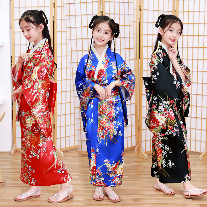 (Ready Stock) Children Child Girl Japanese Kimono Cosplay Costume Kids Floral Yukata Dress Baju Budak Bathrobe Princess