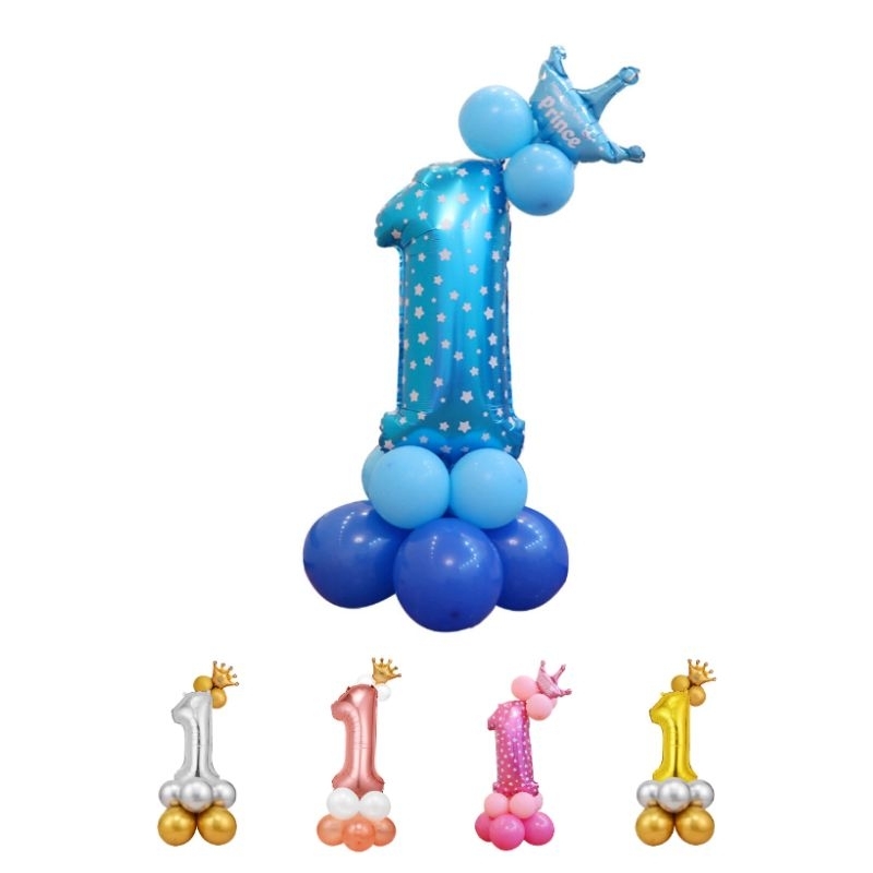 32 Inch  Number 1 Foil Number  Balloon Stand Crown Silver