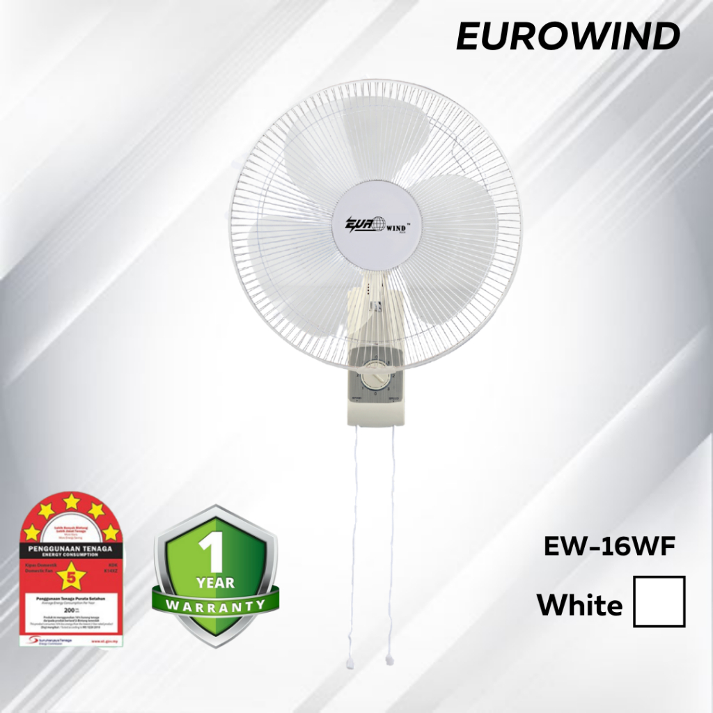 KDK KU408/ EUROWIND Wall Fan with Refined Guard Mark & 3 Speed Pull Switch (40cm/16″) Kipas Dinding 