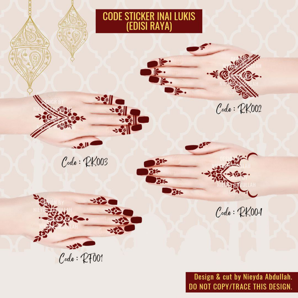 Sticker Inai Murah Stiker Henna Mehndi Nikah Pengantin Tunang Raya New Design Jimat Boleh Pakai Beberapa Kali by Nieyda