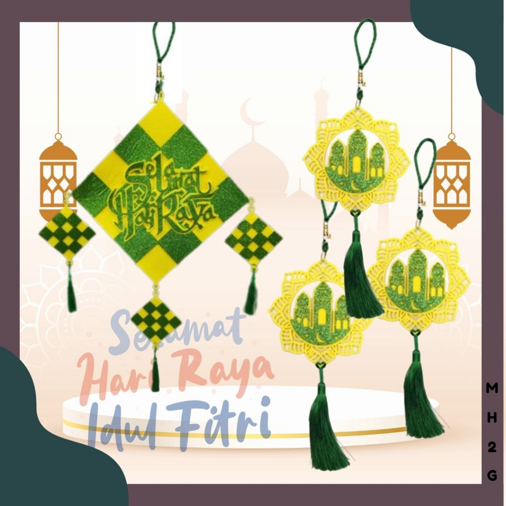 [HARI RAYA DECOR ] Eid Mubarak Paper Pendant Ramadan Deco Hanging Tag Ornament Set Hiasan Raya Ketupat Bintang Bula