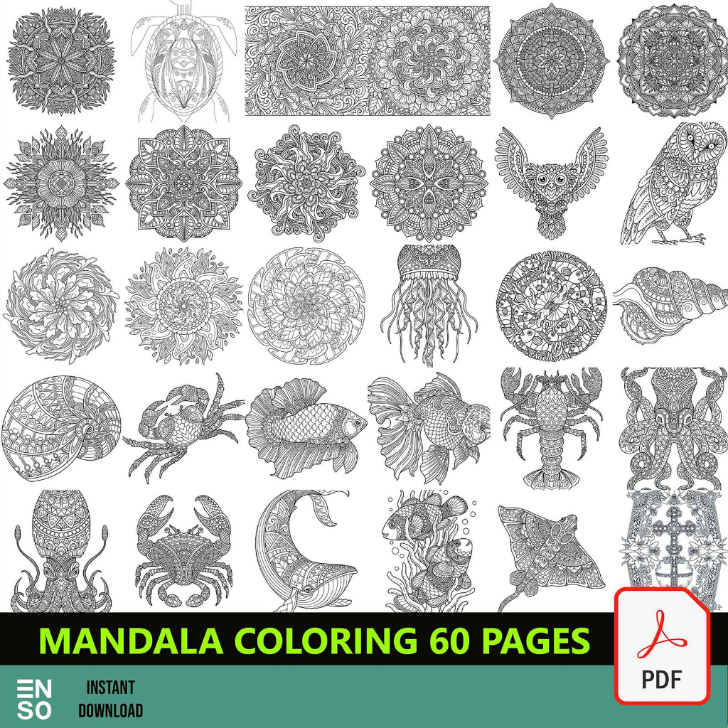 PDF File 60 Pages Adult and Kids Coloring eBook | Mandala Coloring Images | High Resolution Coloring Book (SW052)