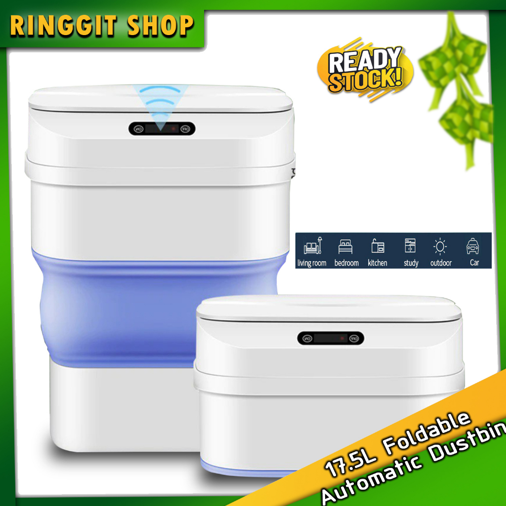 Ringgit Shop 17.5L Foldable Automatic Dustbin Lid Open Auto Infrared Sensor Storage Box Container 8L Smart Tong Sampah