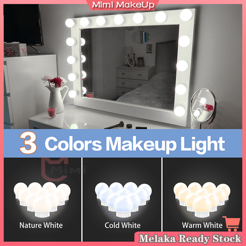 Lampu Cermin Makeup Mirror Light Bulbs 14 LED Bulb Cermin Dinding 3 Mode USB Plug Vanity Mirror Lamp LED Kit 化妆灯泡