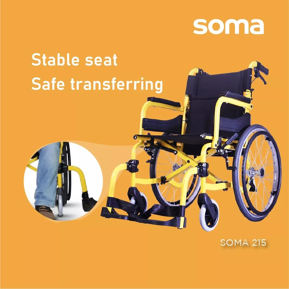 Soma 215_F20/F14 Aluminum wheelchair Wheelchair Kerusi Roda Travel Portable Foldable Swing Away Footrests Strong