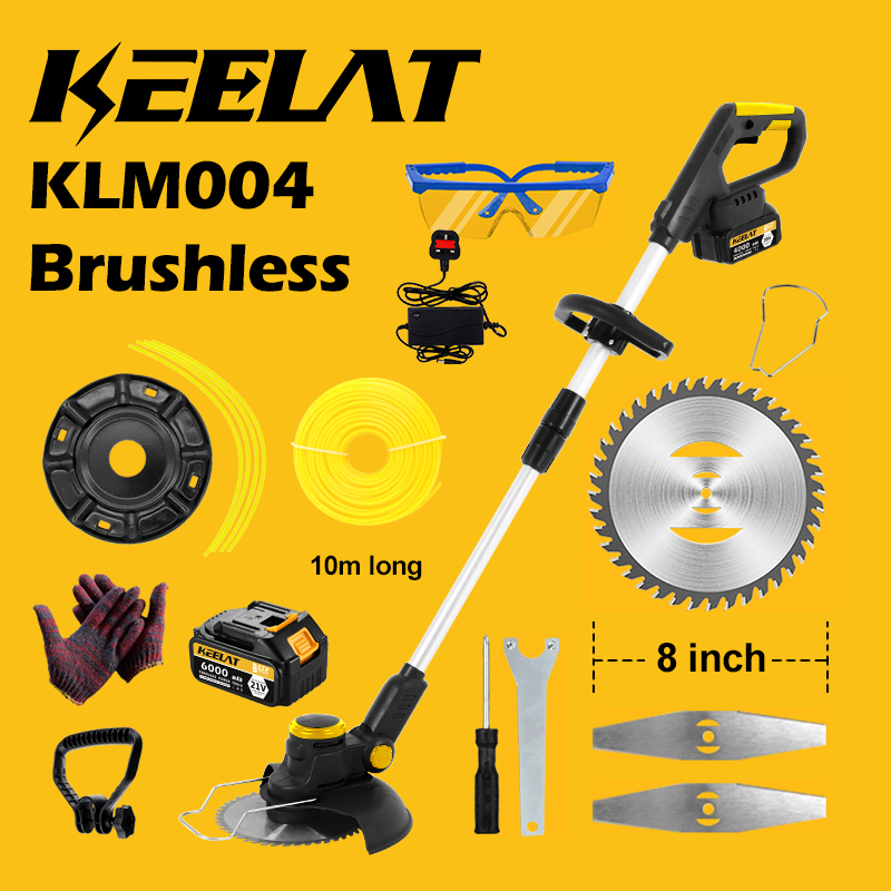 KEELAT KLM004 Brushless Mesin Rumput Cordless Grass Cutter Accessories Mesin Potong Rumput 6.0AH Bateri 割草機電動充電式