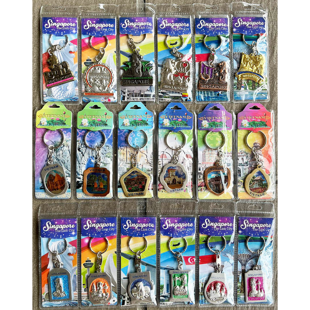 Malaysia & Hongkong Indonesia Jogjakarta Singapore Vietnam Jakarta Thailand Souvenir Keychain 6 in 1 / Gantungan Kunci