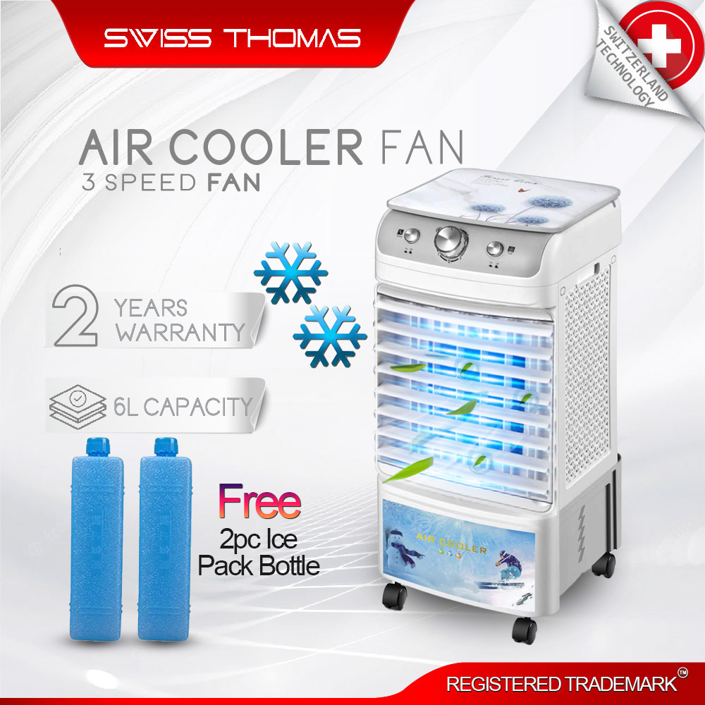 Swiss Thomas Air Cooler Fan Free Ice Pack Bottle 6L Capacity 3 Speed Fan Swing Fan Kipas Air Cooling Fan