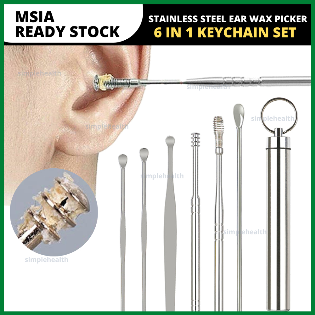 Stainless Steel Earpick Set Ear Wax Cleaning Tool Digger Alat Korek Telinga Pengorek Pengepit Nose Hair Tweezer Clipper