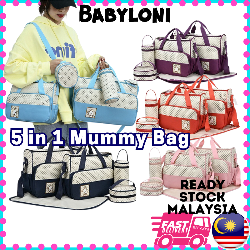 5 in 1 Mummy Essential Diaper Bag Baby Multi Storage Milk Bag Mother Bag Hospital Beg Mengandung Ibu