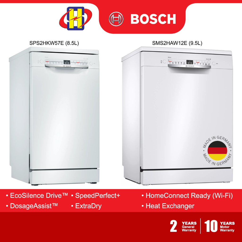 Bosch Dishwasher (Multi-Place Setting) EcoSilence HomeConnect Freestanding SPS2HKW57E / SMS2HAW12E