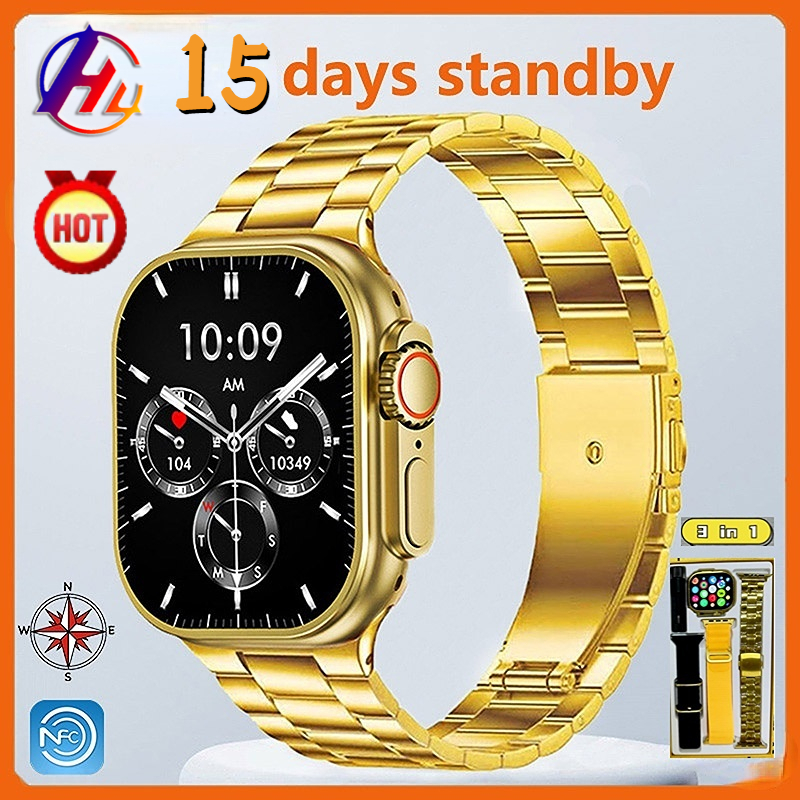 2023 TOP GN9 Ultra  Pro Smart Watch 24K Gold  700mAh NFC Smartwatch Men Women Ultra Series 8 Compass Wireless Charge Music Sports