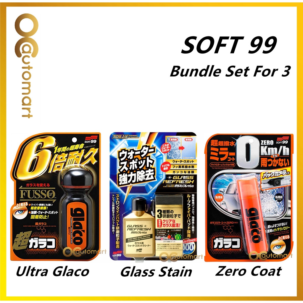 ( Free Gift ) Bundle Set For 3 Soft 99 / Soft99 GLACO Series(ultra glaco,mirror coat zero,glass stain)