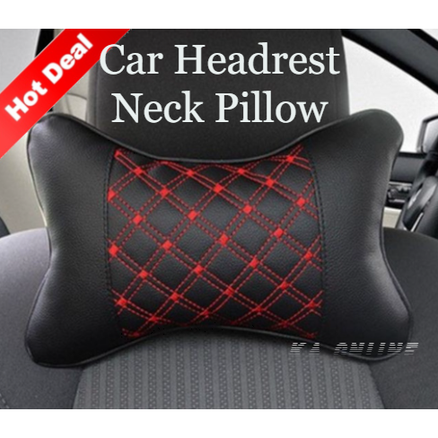 Car Headrest Neck Pillow Soft & Comfort Bantal Kerusi Kereta Microfiber Faux Leather Rest Pillow